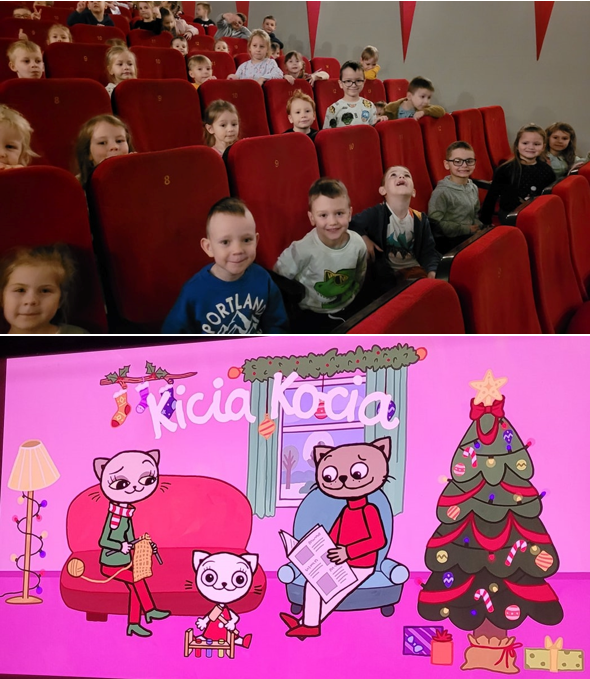 Grupa dzieci na widowni w kinie.